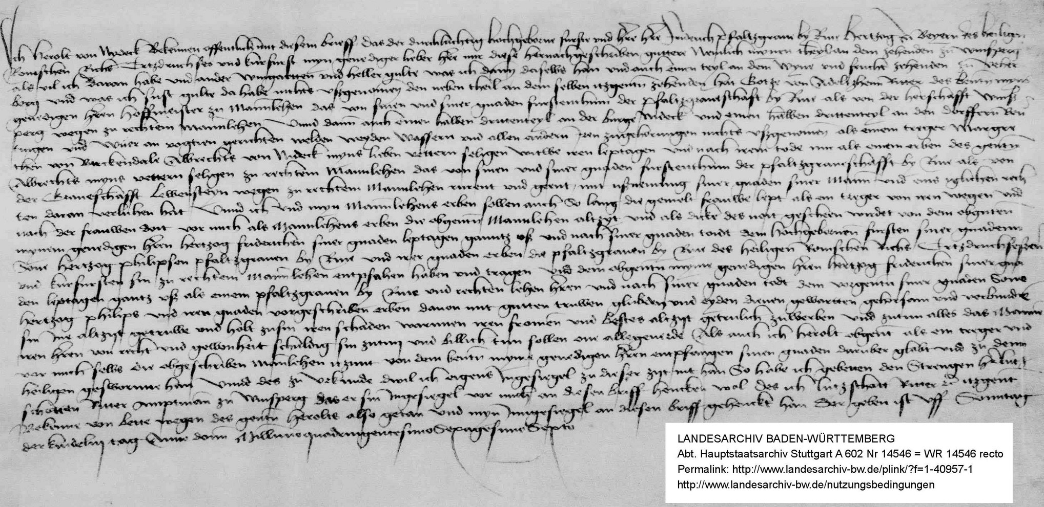 Albrecht v Neideck Wein- und Fruchtzehnten zu Verrenberg 1466